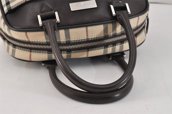 Authentic BURBERRY Vintage Nova Check Nylon Leather Hand Bag Purse Beige 3062K