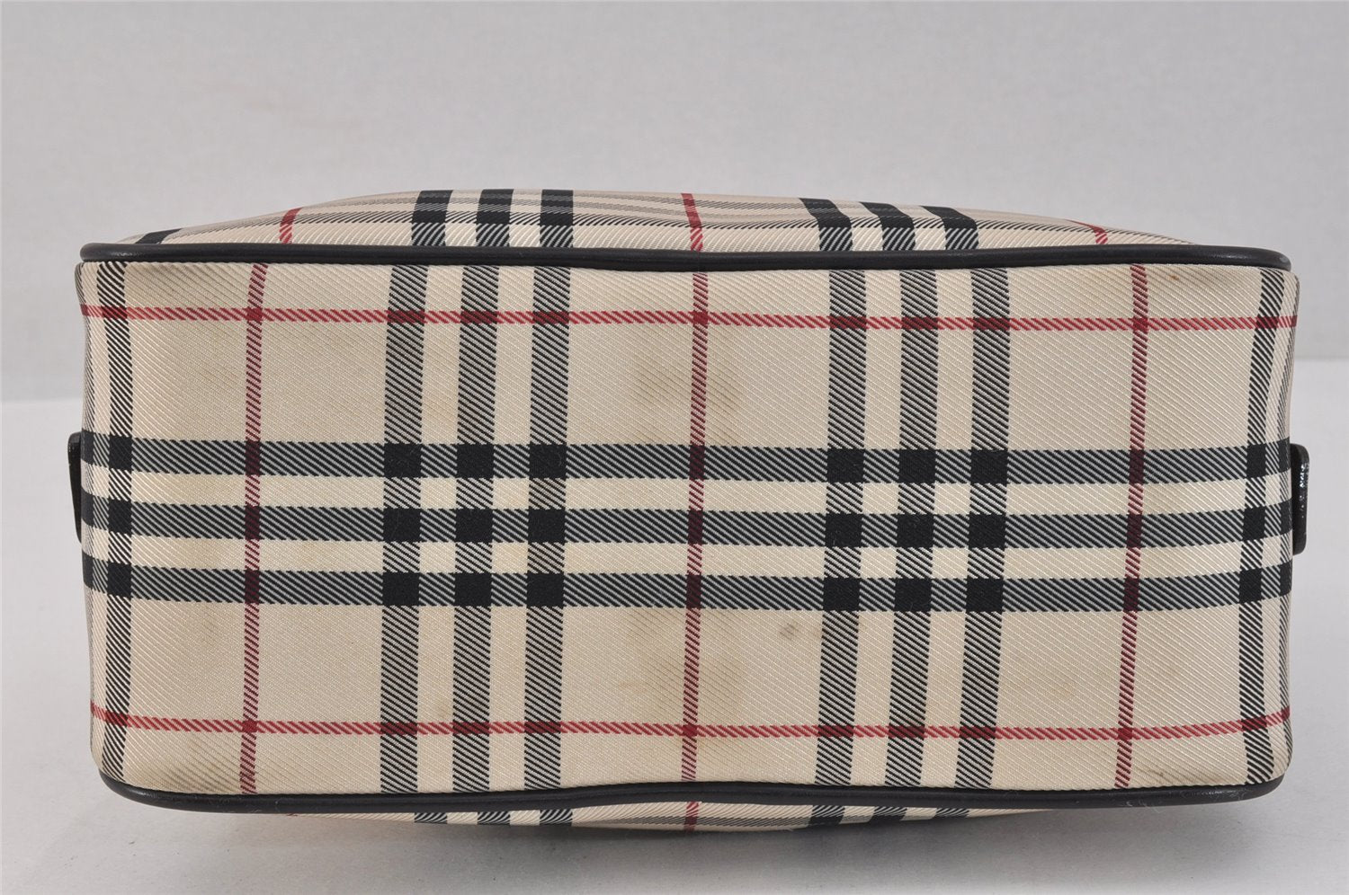 Authentic BURBERRY Vintage Nova Check Nylon Leather Hand Bag Purse Beige 3062K