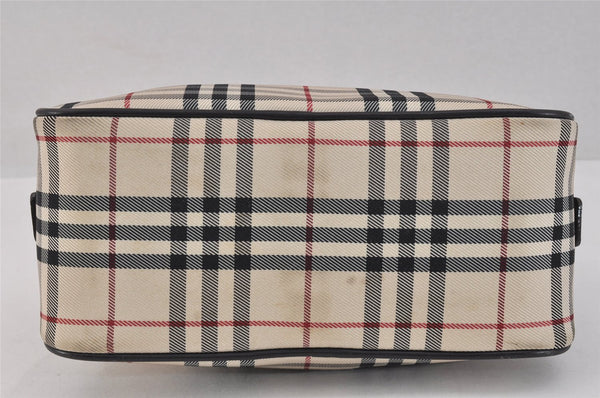 Authentic BURBERRY Vintage Nova Check Nylon Leather Hand Bag Purse Beige 3062K