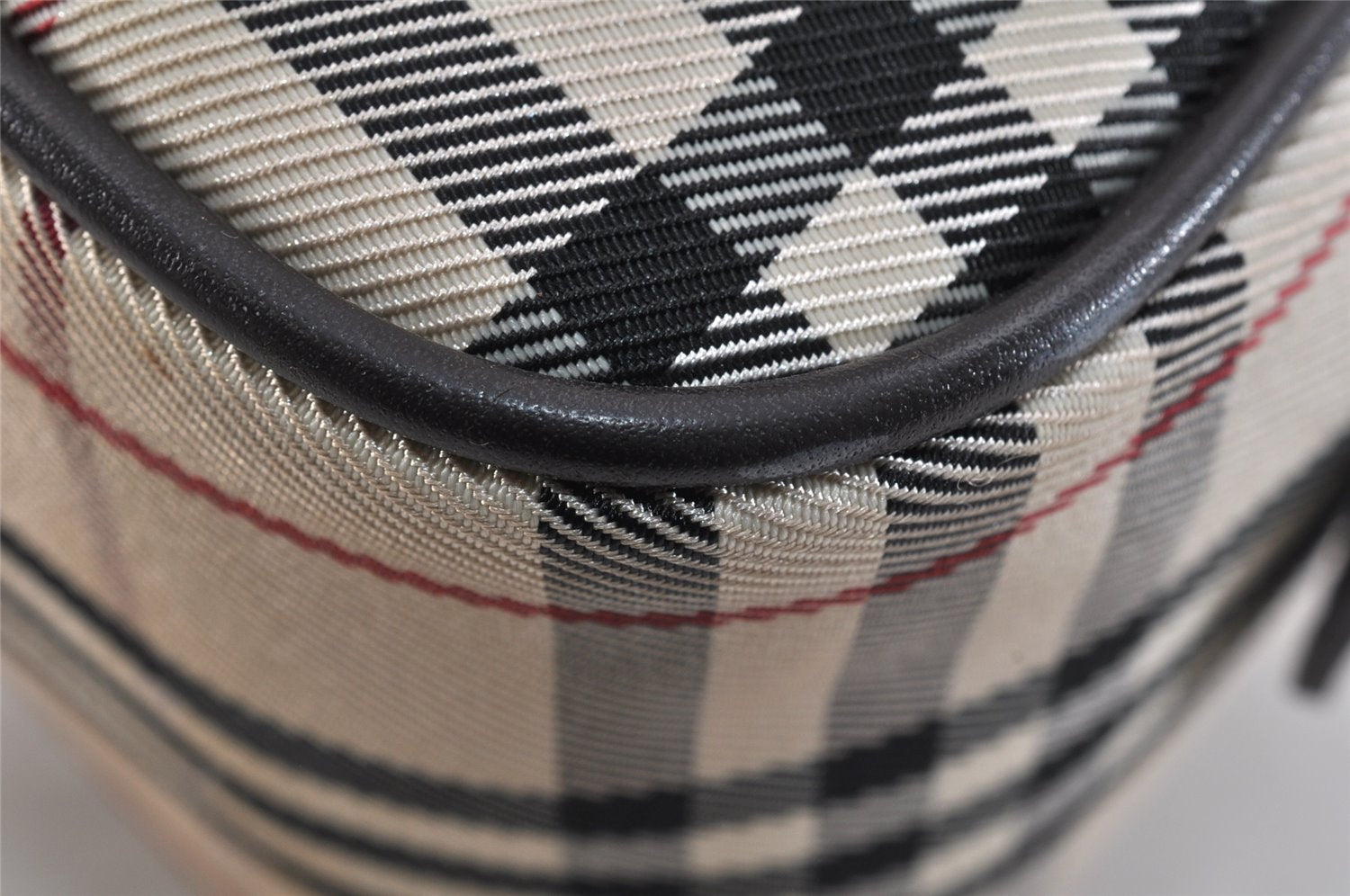 Authentic BURBERRY Vintage Nova Check Nylon Leather Hand Bag Purse Beige 3062K
