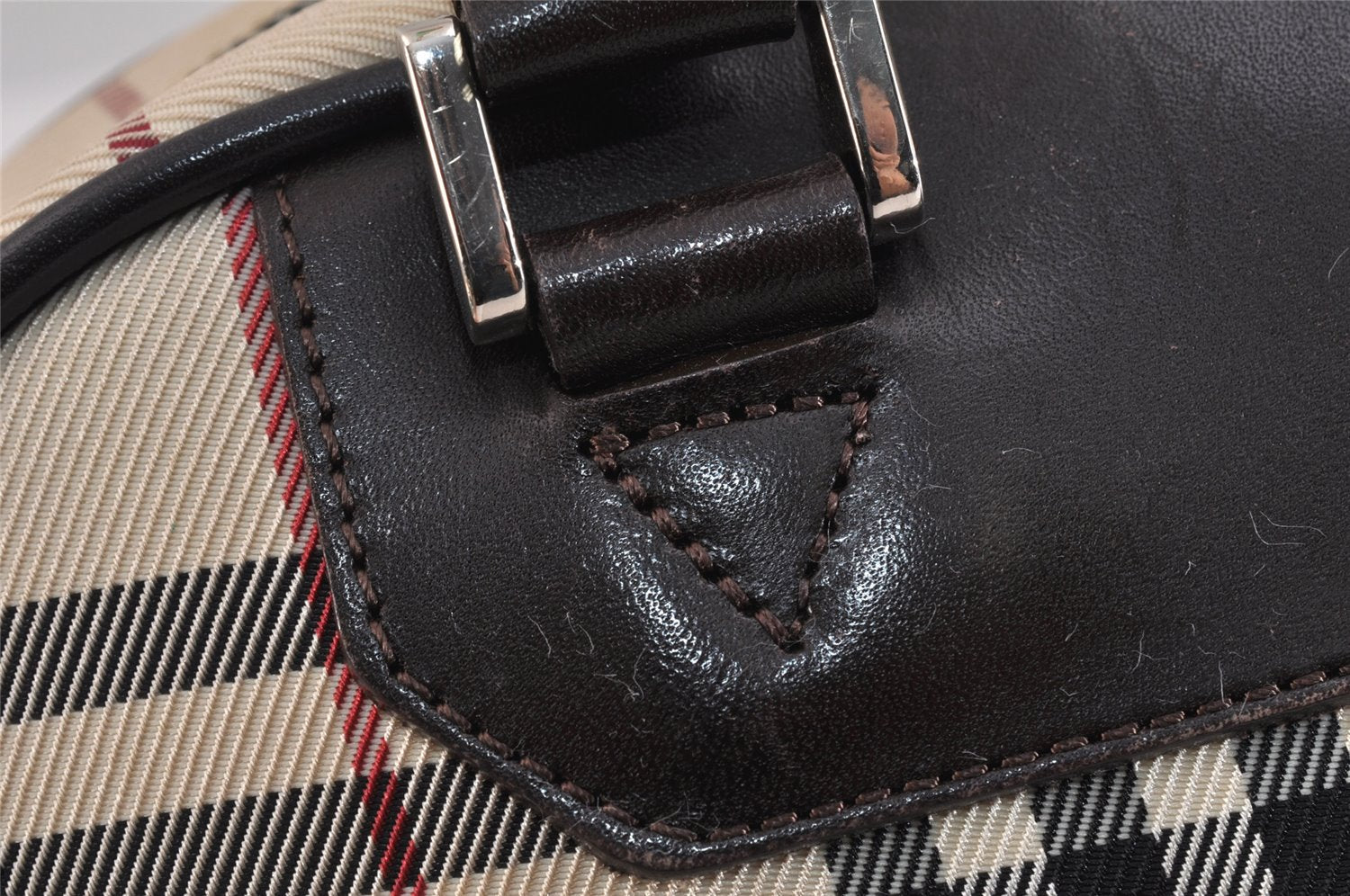 Authentic BURBERRY Vintage Nova Check Nylon Leather Hand Bag Purse Beige 3062K