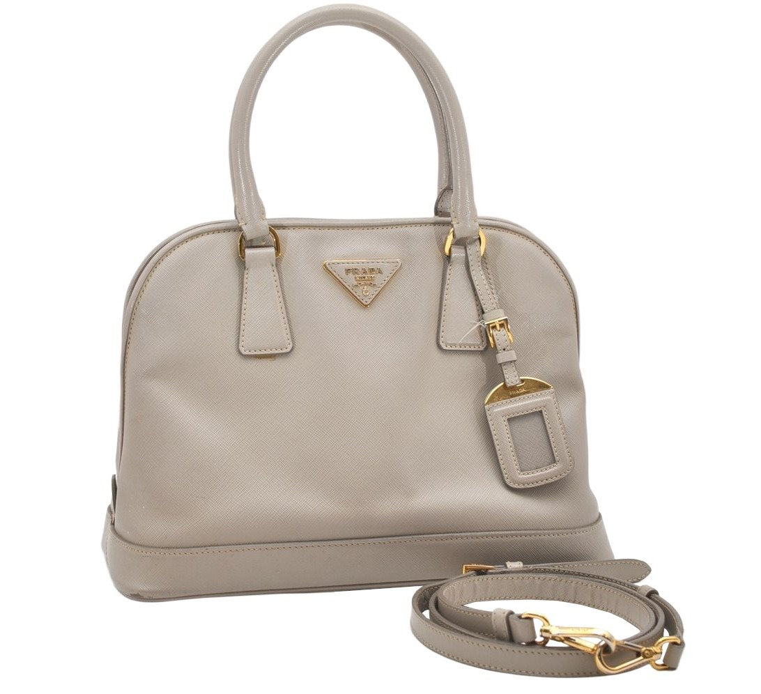 Authentic PRADA Saffiano Leather 2Way Shoulder Hand Bag Purse Light Gray 3063K