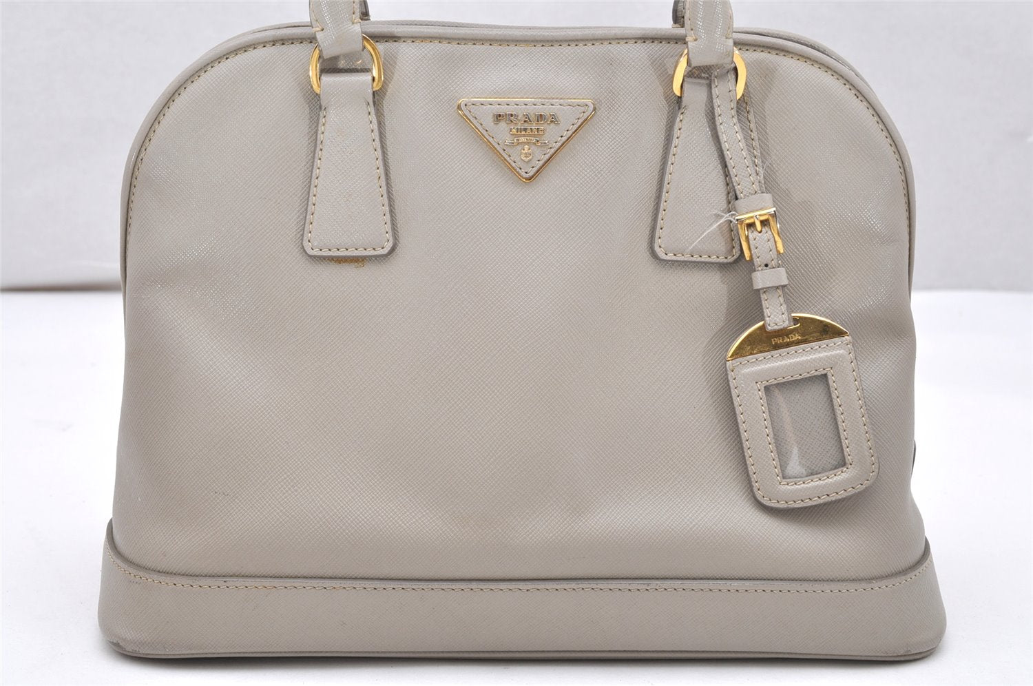 Authentic PRADA Saffiano Leather 2Way Shoulder Hand Bag Purse Light Gray 3063K