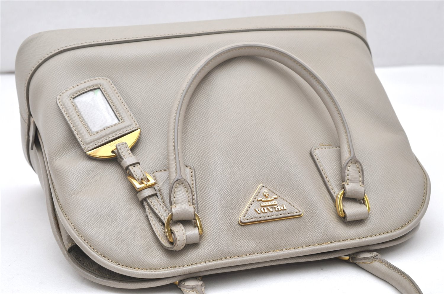 Authentic PRADA Saffiano Leather 2Way Shoulder Hand Bag Purse Light Gray 3063K