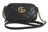 Authentic GUCCI GG Marmont Chain Shoulder Cross Bag Leather 447632 Black 3063M