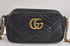 Authentic GUCCI GG Marmont Chain Shoulder Cross Bag Leather 447632 Black 3063M