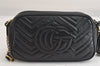 Authentic GUCCI GG Marmont Chain Shoulder Cross Bag Leather 447632 Black 3063M