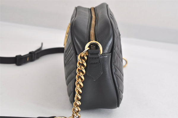 Authentic GUCCI GG Marmont Chain Shoulder Cross Bag Leather 447632 Black 3063M
