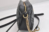 Authentic GUCCI GG Marmont Chain Shoulder Cross Bag Leather 447632 Black 3063M