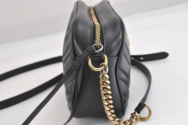 Authentic GUCCI GG Marmont Chain Shoulder Cross Bag Leather 447632 Black 3063M