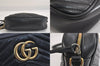 Authentic GUCCI GG Marmont Chain Shoulder Cross Bag Leather 447632 Black 3063M