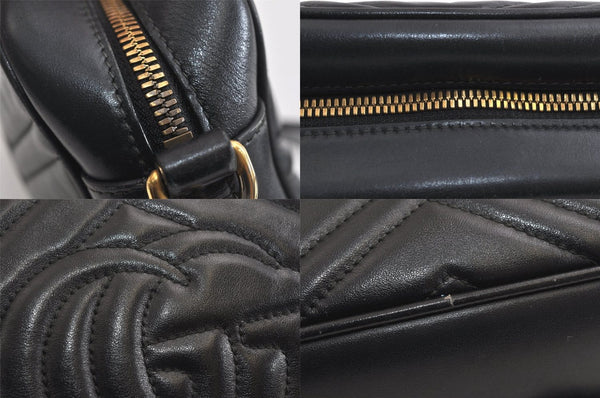 Authentic GUCCI GG Marmont Chain Shoulder Cross Bag Leather 447632 Black 3063M