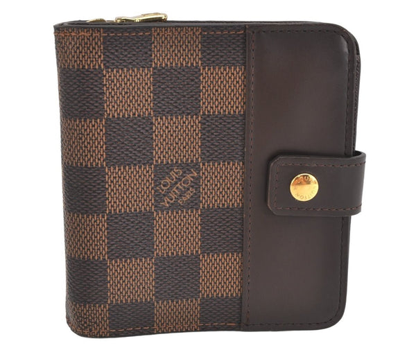 Authentic Louis Vuitton Damier Compact Zip Bifold Wallet Purse N61668 LV 3066K