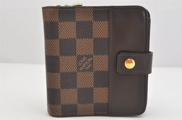 Authentic Louis Vuitton Damier Compact Zip Bifold Wallet Purse N61668 LV 3066K