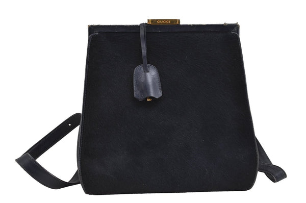 Authentic GUCCI Vintage Backpack Purse Unborn Calf Leather Navy Blue 3067J