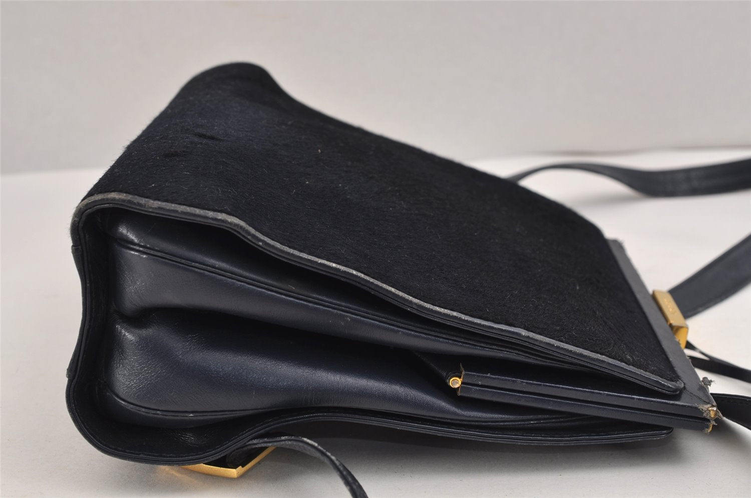 Authentic GUCCI Vintage Backpack Purse Unborn Calf Leather Navy Blue 3067J