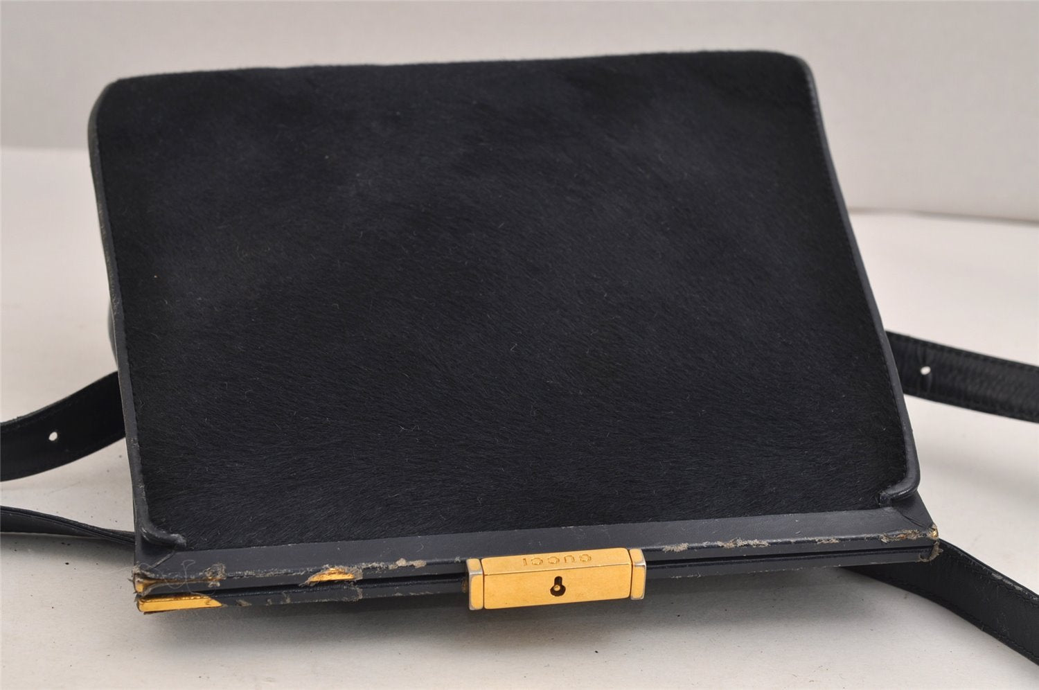 Authentic GUCCI Vintage Backpack Purse Unborn Calf Leather Navy Blue 3067J