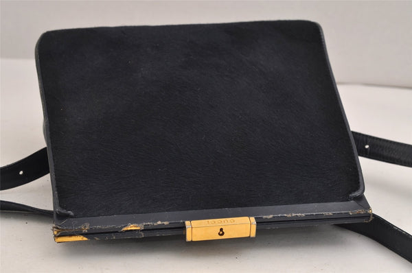 Authentic GUCCI Vintage Backpack Purse Unborn Calf Leather Navy Blue 3067J