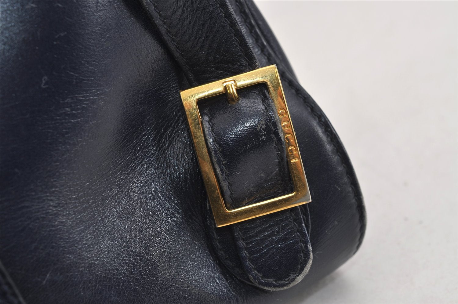 Authentic GUCCI Vintage Backpack Purse Unborn Calf Leather Navy Blue 3067J