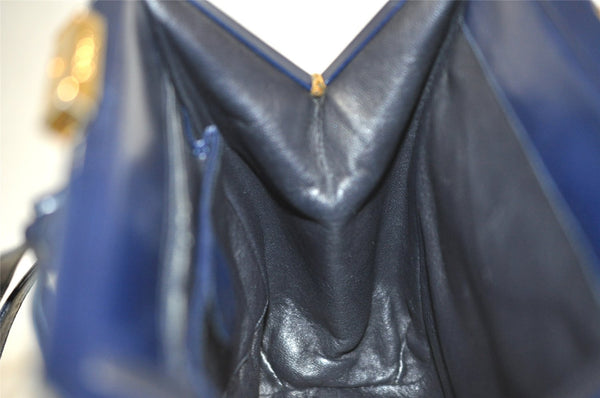 Authentic GUCCI Vintage Backpack Purse Unborn Calf Leather Navy Blue 3067J