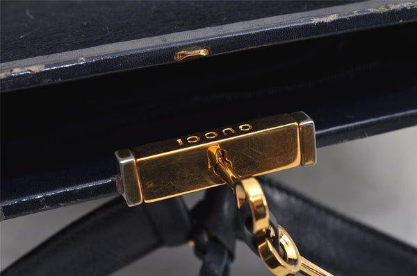 Authentic GUCCI Vintage Backpack Purse Unborn Calf Leather Navy Blue 3067J