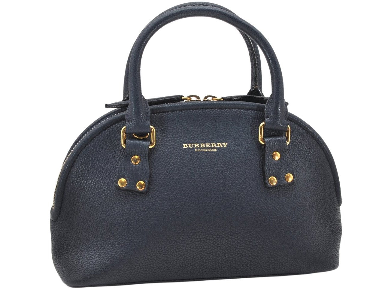 Authentic BURBERRY Vintage Leather 2Way Shoulder Hand Bag Purse Navy 3069K