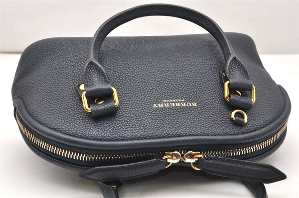 Authentic BURBERRY Vintage Leather 2Way Shoulder Hand Bag Purse Navy 3069K
