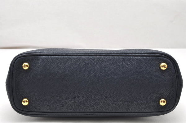 Authentic BURBERRY Vintage Leather 2Way Shoulder Hand Bag Purse Navy 3069K