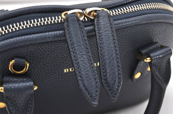 Authentic BURBERRY Vintage Leather 2Way Shoulder Hand Bag Purse Navy 3069K