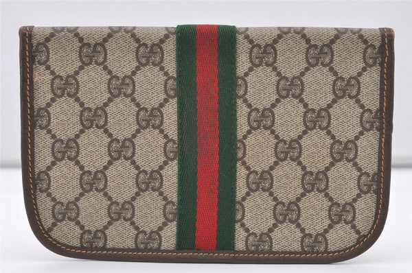 Authentic GUCCI Web Sherry Line Clutch Hand Bag Purse GG PVC Leather Brown 3070J