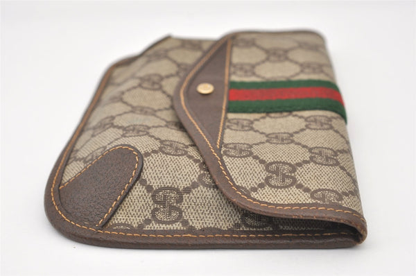 Authentic GUCCI Web Sherry Line Clutch Hand Bag Purse GG PVC Leather Brown 3070J