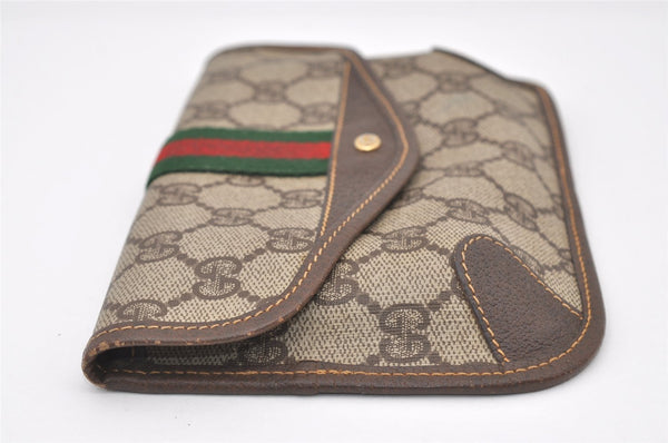 Authentic GUCCI Web Sherry Line Clutch Hand Bag Purse GG PVC Leather Brown 3070J