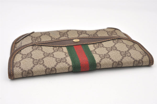 Authentic GUCCI Web Sherry Line Clutch Hand Bag Purse GG PVC Leather Brown 3070J