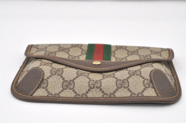 Authentic GUCCI Web Sherry Line Clutch Hand Bag Purse GG PVC Leather Brown 3070J