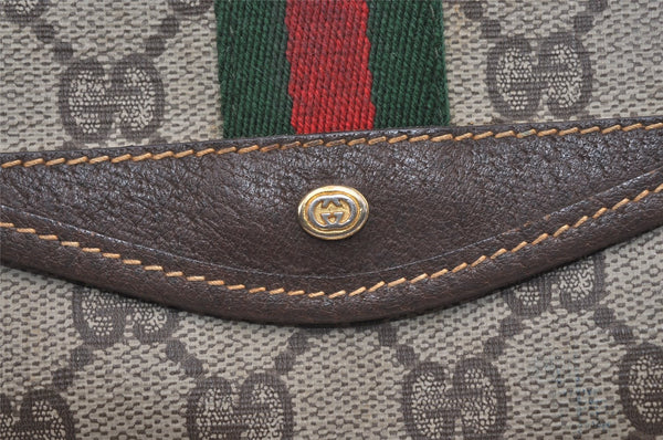 Authentic GUCCI Web Sherry Line Clutch Hand Bag Purse GG PVC Leather Brown 3070J