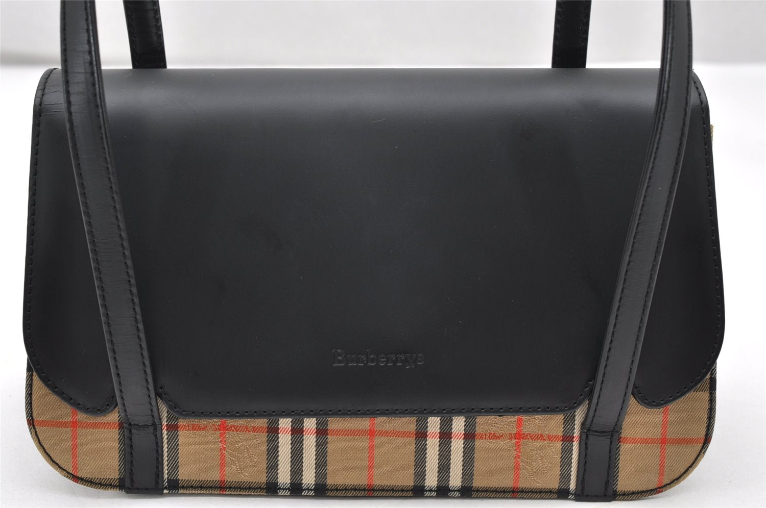 Authentic Burberrys Nova Check Canvas Leather Shoulder Hand Bag Black 3071K