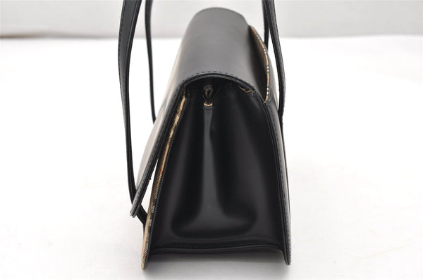 Authentic Burberrys Nova Check Canvas Leather Shoulder Hand Bag Black 3071K
