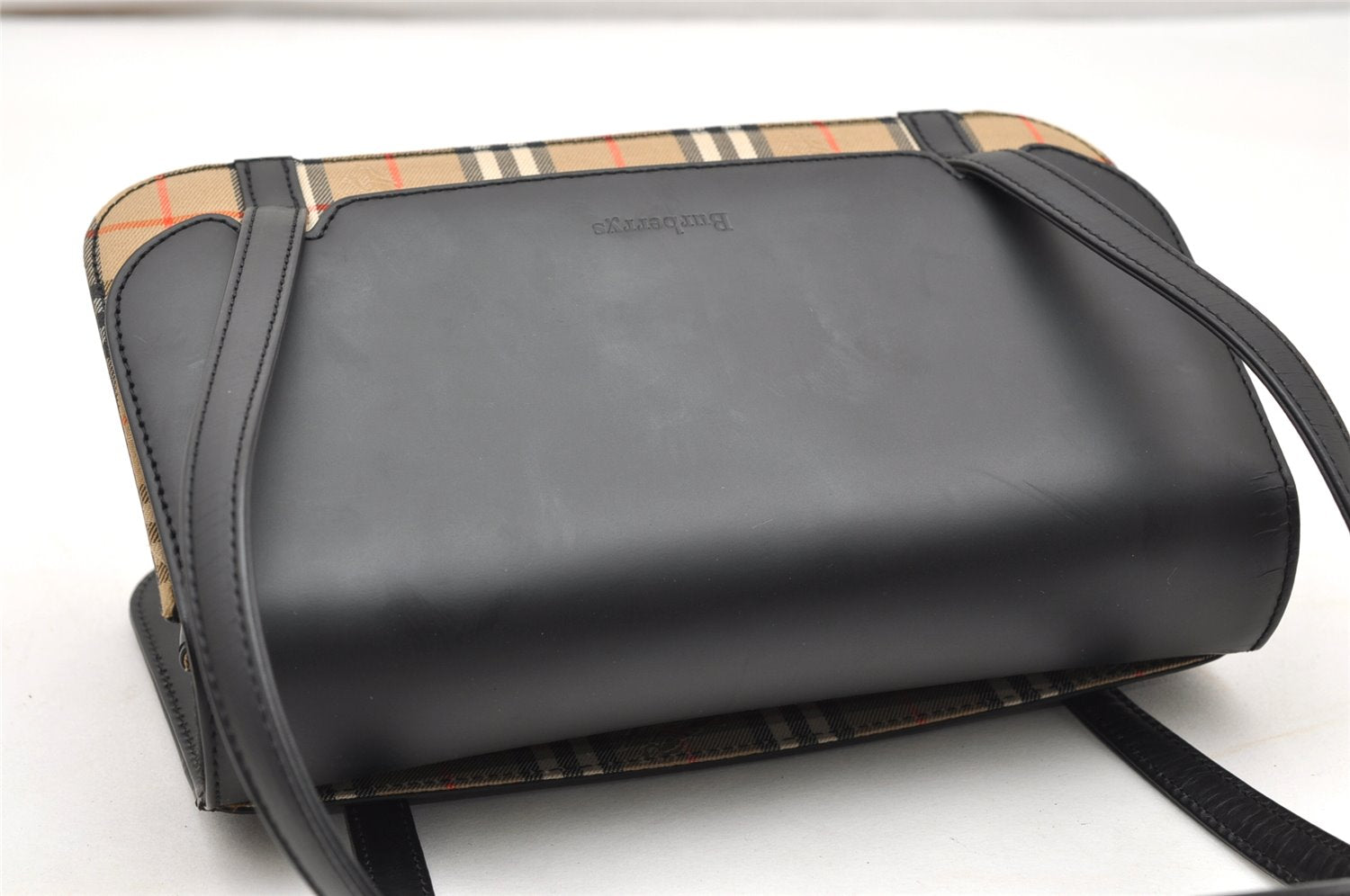 Authentic Burberrys Nova Check Canvas Leather Shoulder Hand Bag Black 3071K