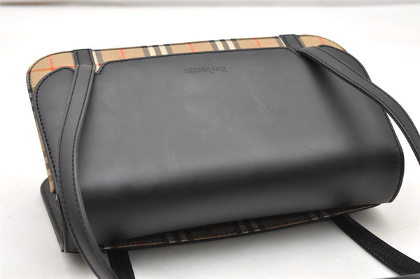 Authentic Burberrys Nova Check Canvas Leather Shoulder Hand Bag Black 3071K