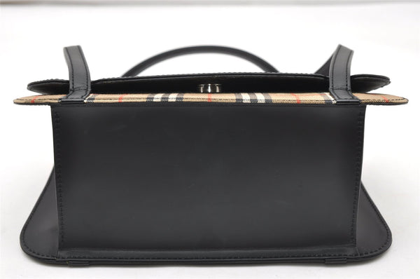 Authentic Burberrys Nova Check Canvas Leather Shoulder Hand Bag Black 3071K