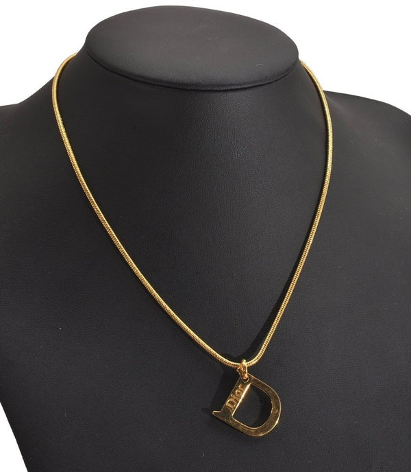 Authentic Christian Dior Gold Tone Chain Pendant Necklace CD 3072J