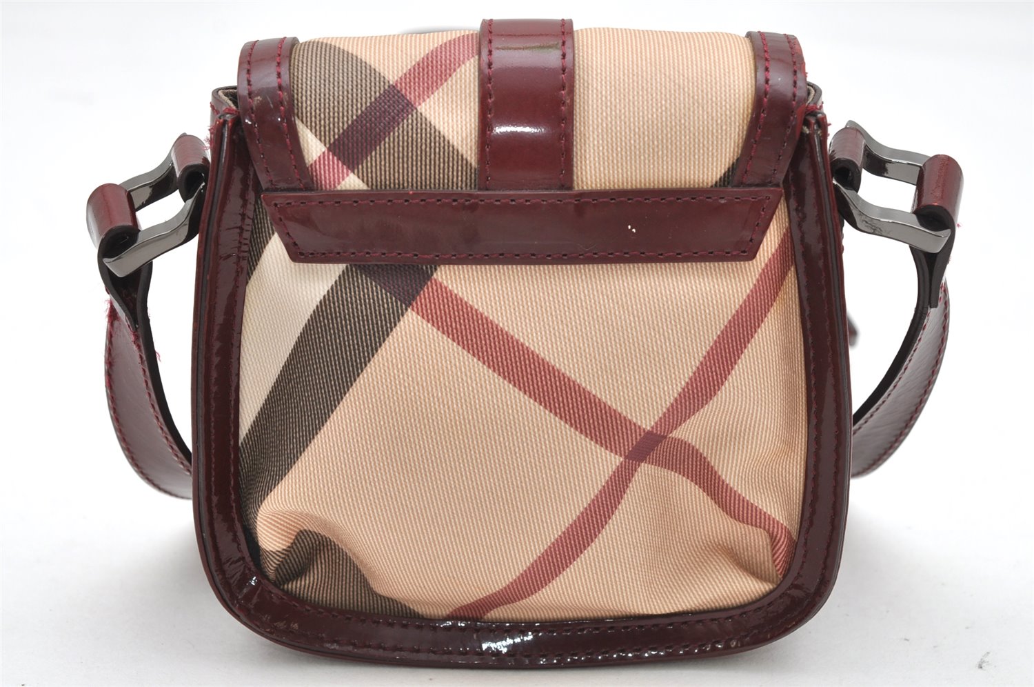 Authentic BURBERRY Nova Check Shoulder Cross Body Bag PVC Enamel Beige 3072K