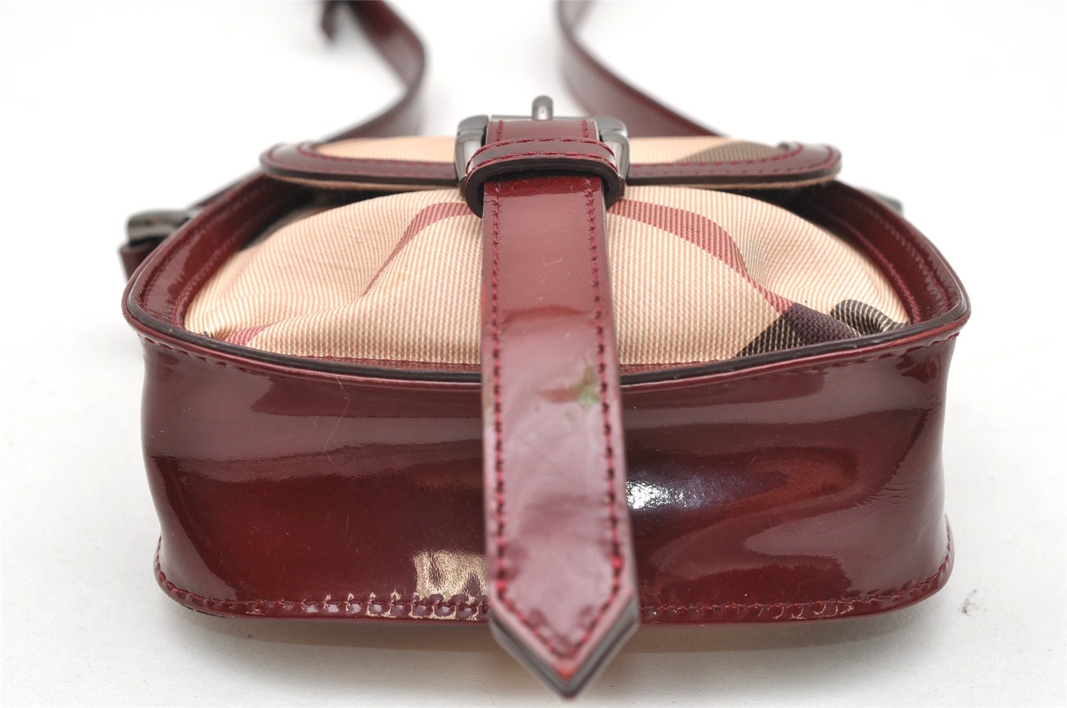 Authentic BURBERRY Nova Check Shoulder Cross Body Bag PVC Enamel Beige 3072K