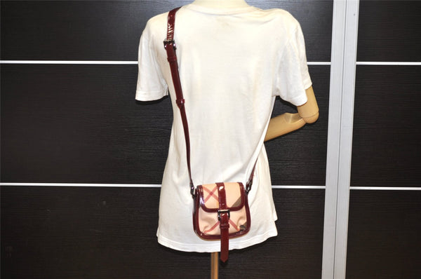 Authentic BURBERRY Nova Check Shoulder Cross Body Bag PVC Enamel Beige 3072K