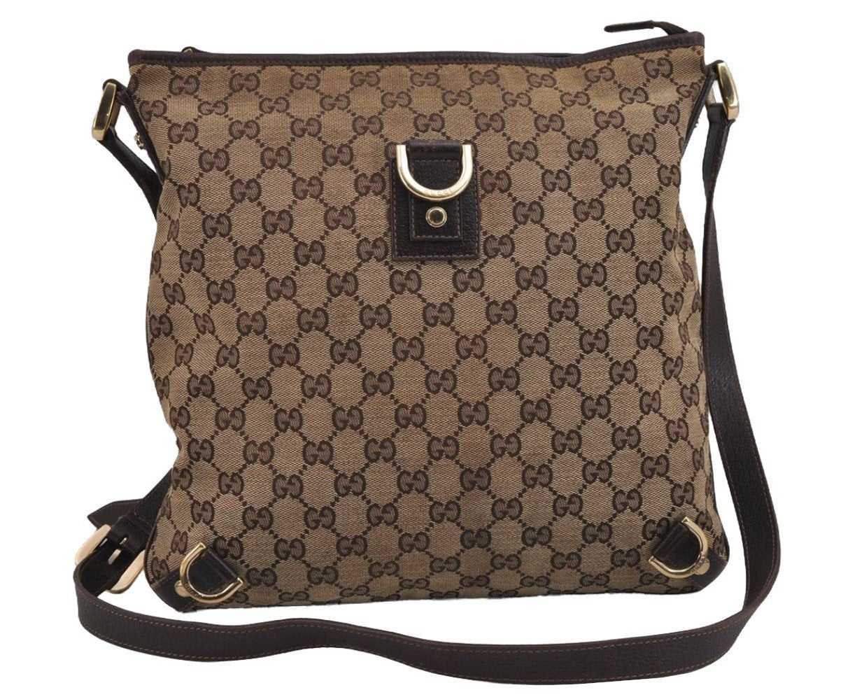 Authentic GUCCI Abbey Shoulder Cross Bag GG Canvas Leather 131326 Brown 3074J