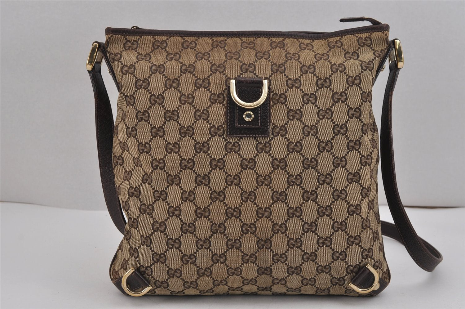 Authentic GUCCI Abbey Shoulder Cross Bag GG Canvas Leather 131326 Brown 3074J