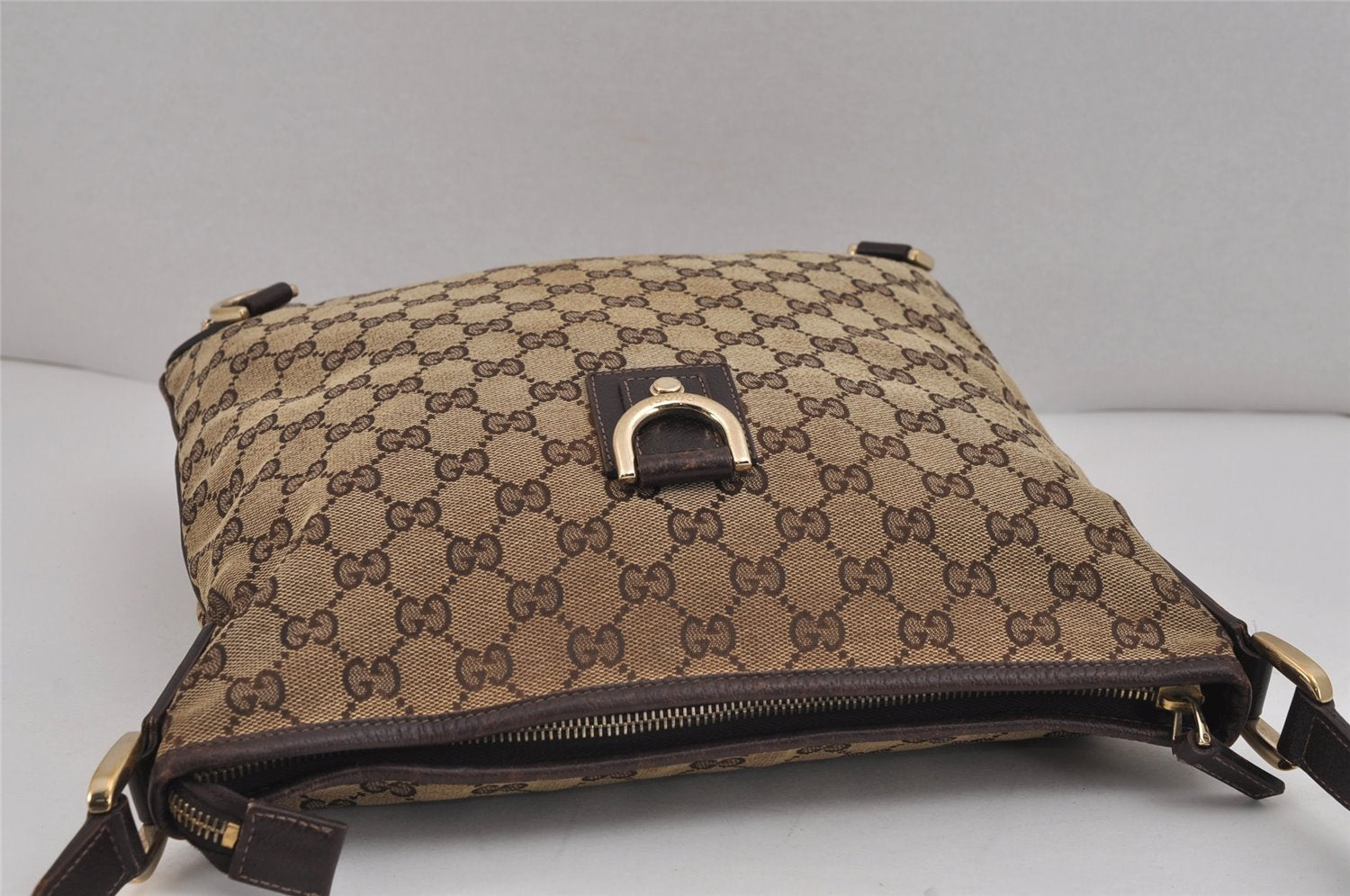 Authentic GUCCI Abbey Shoulder Cross Bag GG Canvas Leather 131326 Brown 3074J