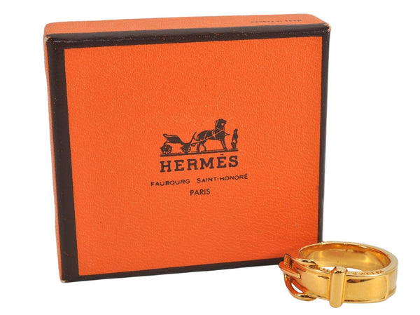 Authentic HERMES Scarf Ring Boucle Sellier Belt Design Gold Tone Box 3074K