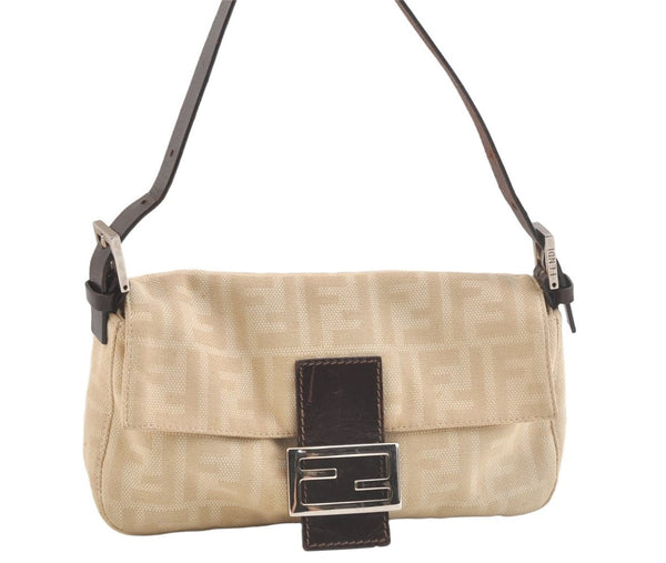 Authentic FENDI Zucca Mamma Baguette Shoulder Bag Canvas Leather Beige 3075K