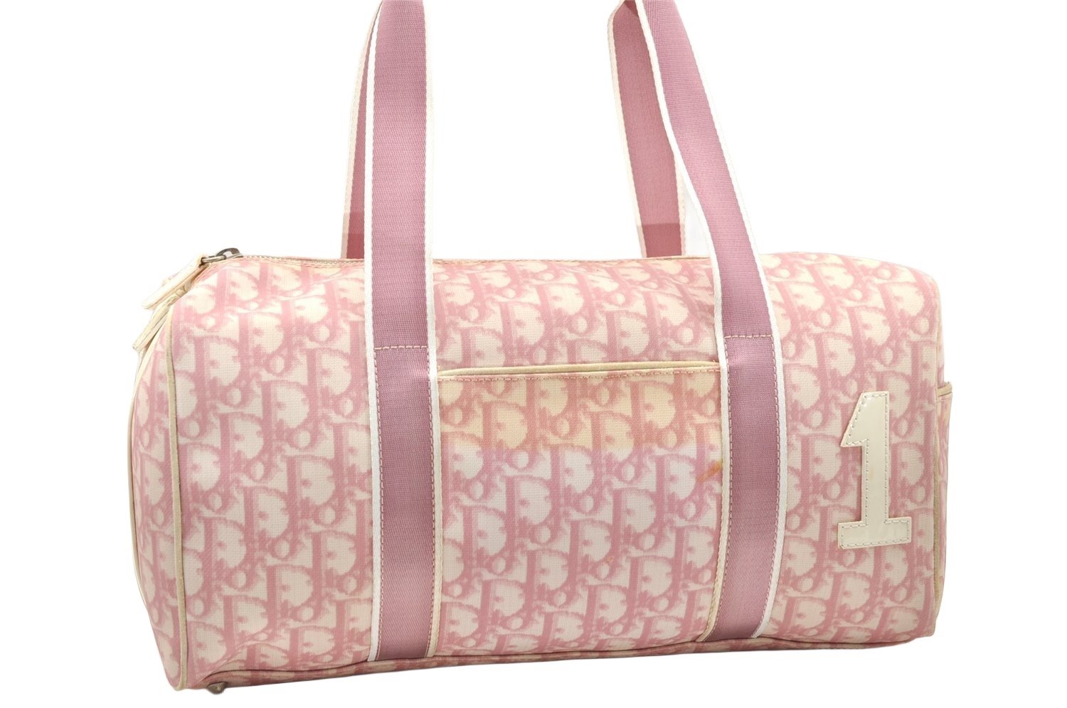 Authentic Christian Dior No.1 Trotter Hand Boston Bag PVC Enamel Pink  3077K